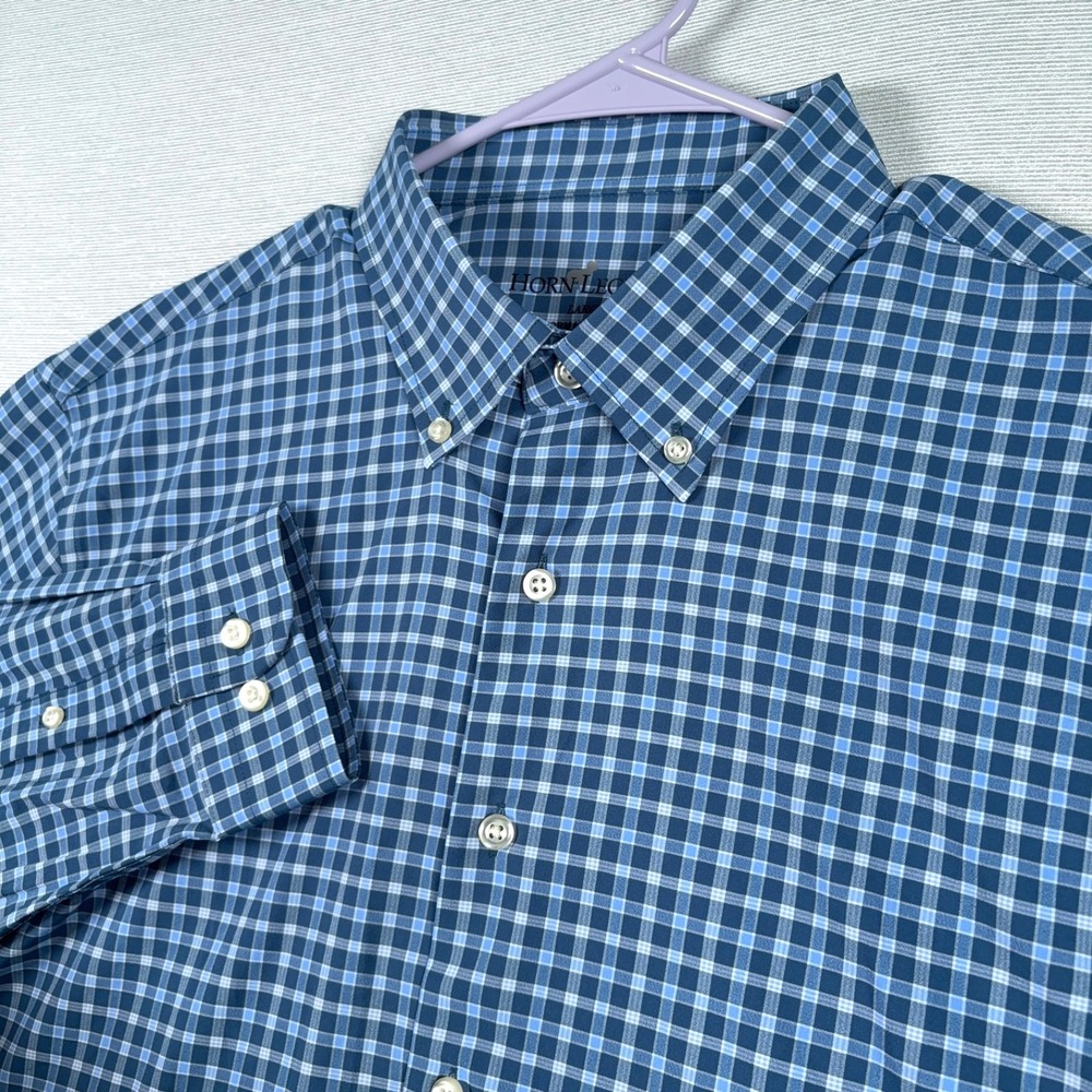 Horn Legend Performance Luxury Shirt Mens Size L Blue Long Sleeve Button Down